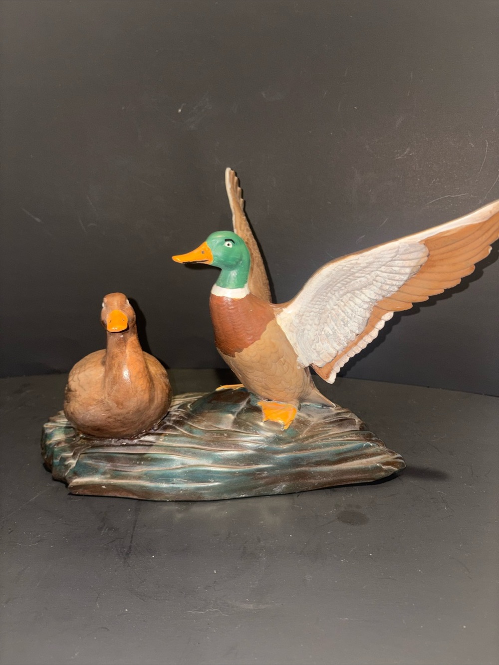Ceramic Duck Pair Figurine - Painted Mallard Male & Female- Vintage 1973